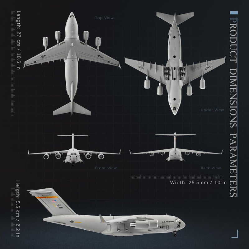 HANGHANG 1/200 Scale US Air Force C-17 Global Overlord Strategic Transport Aircraft Alloy Aircraft Attack Plane Metal Fighter Military Model Fairchild Republic Diecast Plane Model for Collection - Image 5